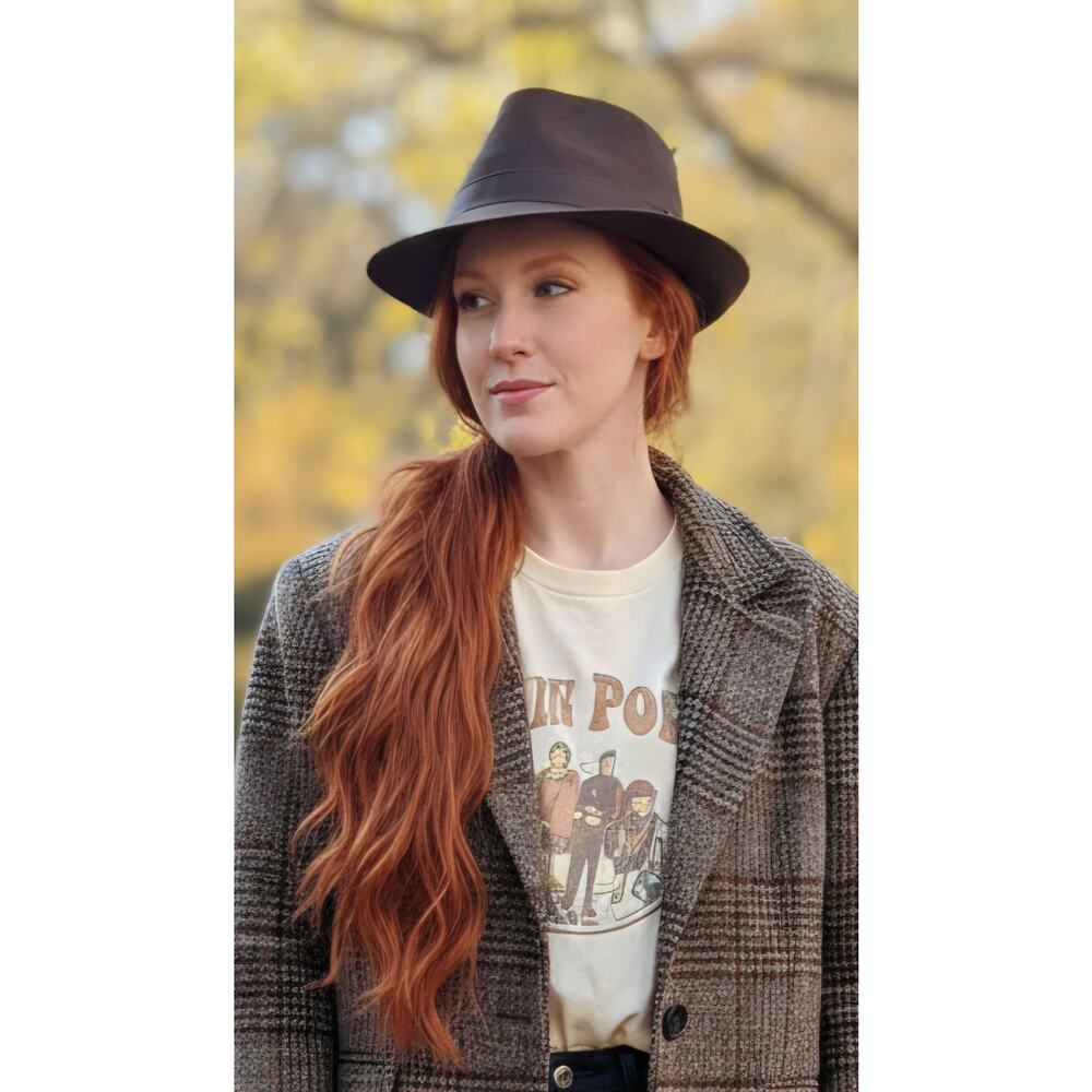 Henschel Distressed Brown Faux Leather Fedora Hat L Unisex Outdoor Style